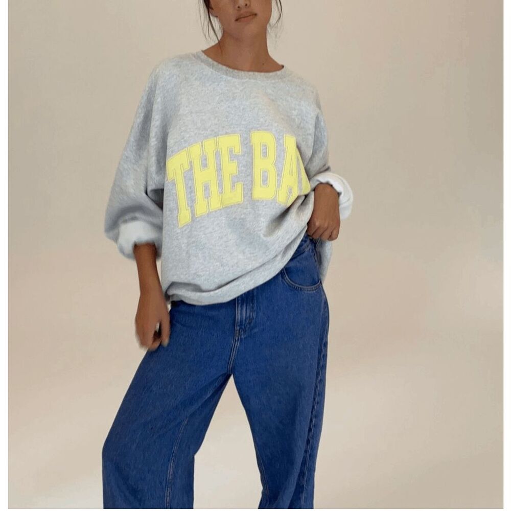 The Bar Varsity Sweatshirt in Lt Heather Grey/Lemon - Picture 2 of 13